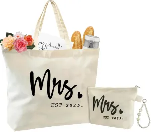 Bridal Shower Gifts For Bride To Be Tote Bag Canvas Wedding Bag With Handle Womens Mrs Bag Bridesmaid Gifts Purse