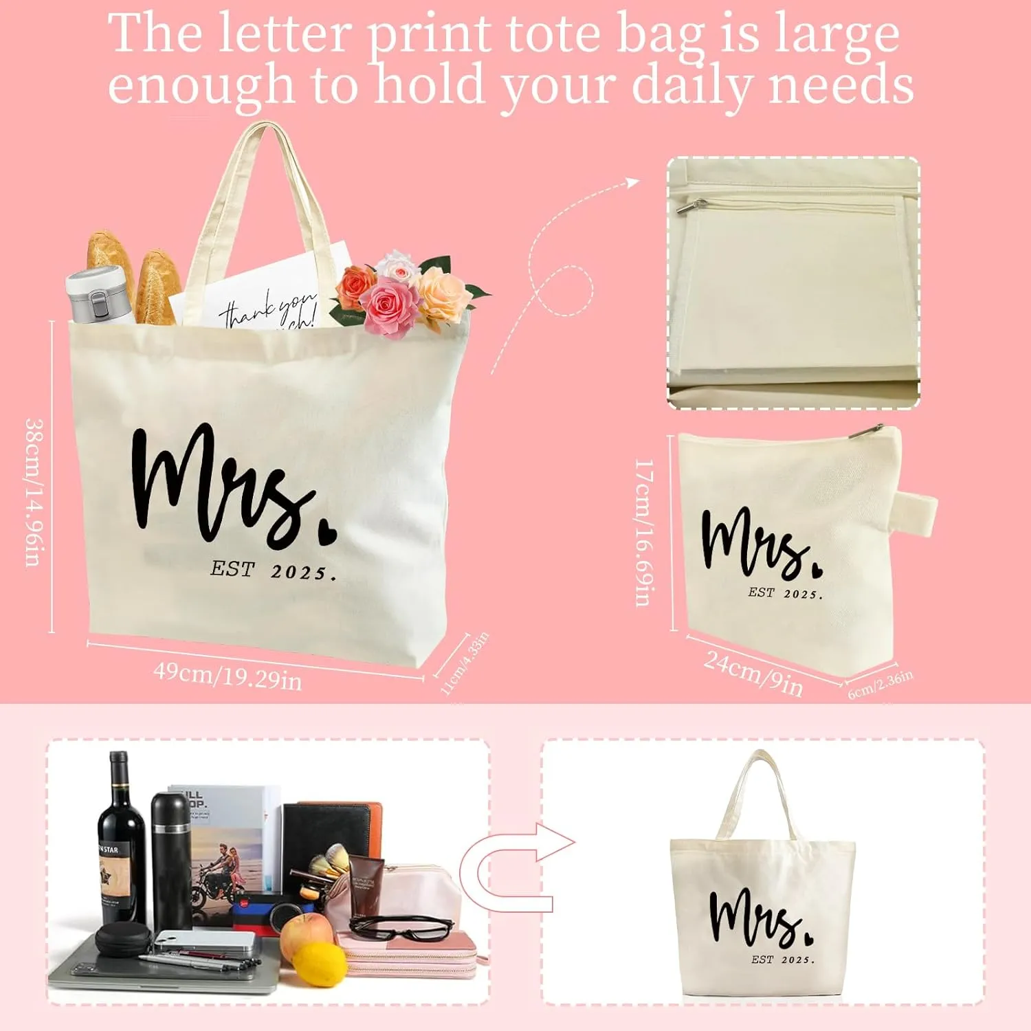 Bridal Shower Gifts For Bride To Be Tote Bag Canvas Wedding Bag With Handle Womens Mrs Bag Bridesmaid Gifts Purse
