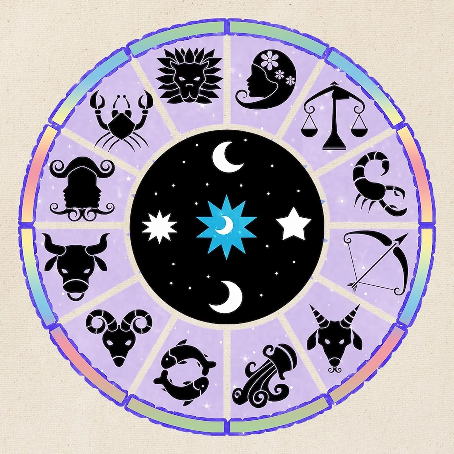 CafePress Zodiac Wheel In Purple Stars And Moons Tote Bag Reusable Natural Beige Canvas Shopping Bag