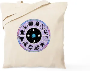 CafePress Zodiac Wheel In Purple Stars And Moons Tote Bag Reusable Natural Beige Canvas Shopping Bag