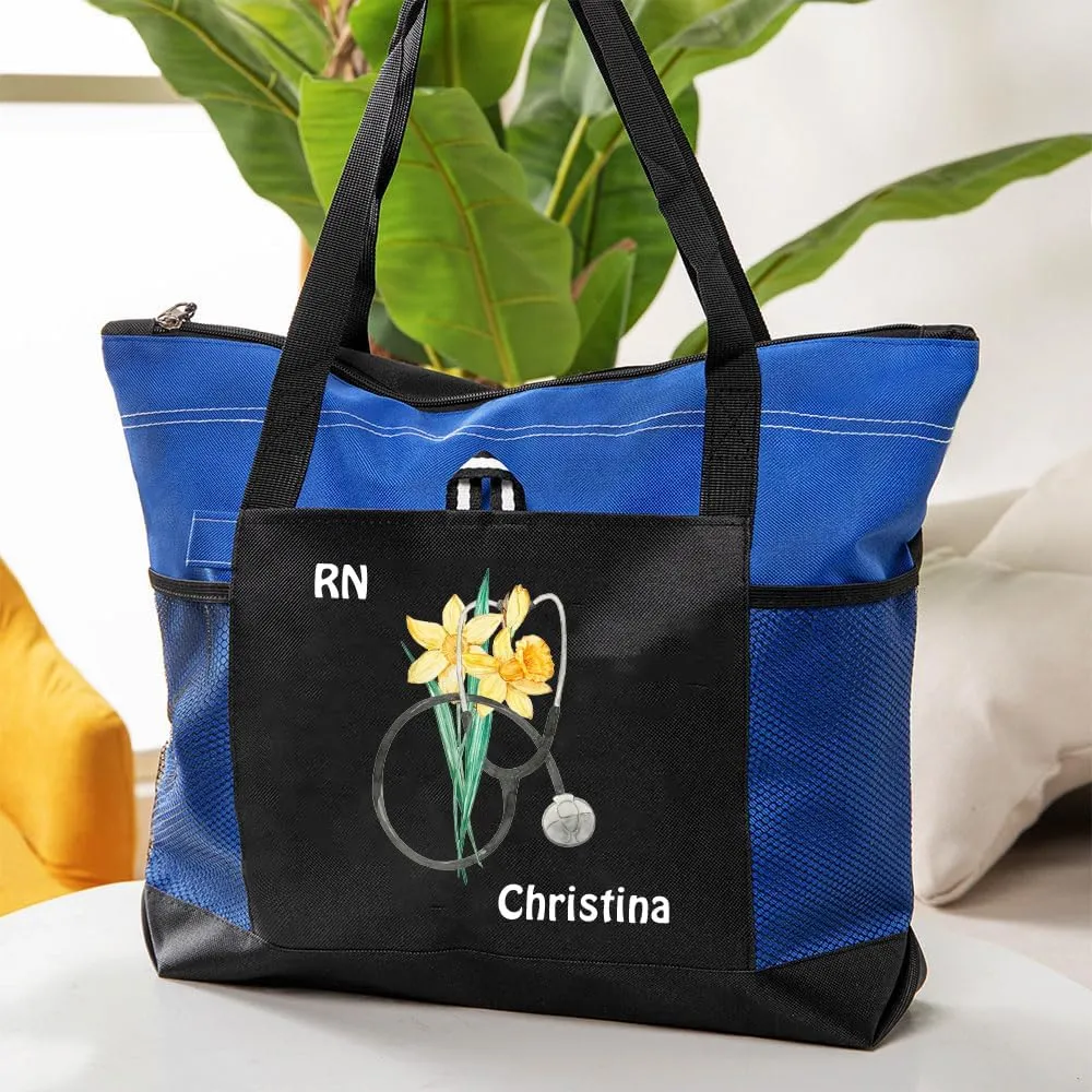 callie Personalized Name Tote Bag for Women, Custom Large Canvas Zipper Handbag