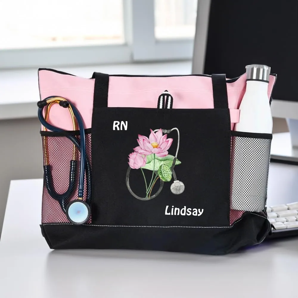 callie Personalized Name Tote Bag for Women, Custom Large Canvas Zipper Handbag