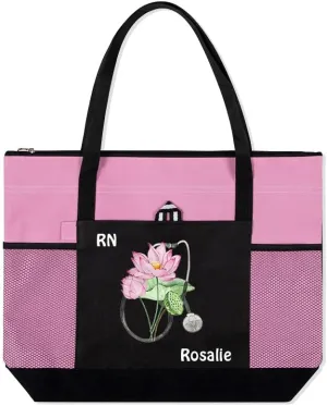 callie Personalized Name Tote Bag for Women, Custom Large Canvas Zipper Handbag