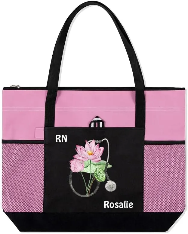 callie Personalized Name Tote Bag for Women, Custom Large Canvas Zipper Handbag