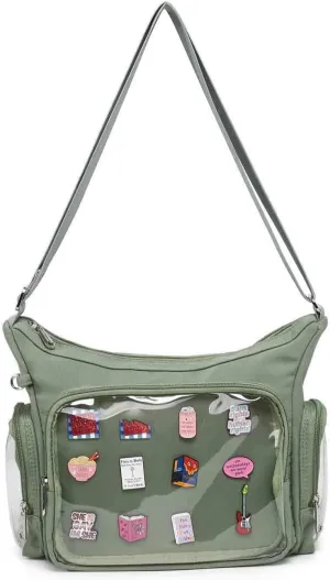 Canvas Ita Bag Crossbody Shoulder Bag Kawaii Purses and Handbags with Anime Pins Display