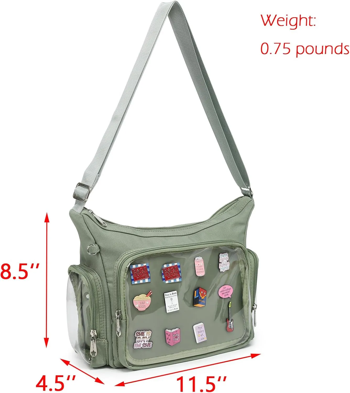Canvas Ita Bag Crossbody Shoulder Bag Kawaii Purses and Handbags with Anime Pins Display