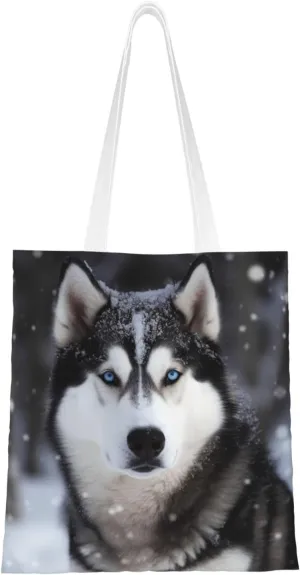 Canvas Tote Bag Aesthetic for Women Husky In Snow Dog Shopping Bags Large Tote Shoulder Bag Reusable Grocery Bags Hobo Bags Casual Handbags Cute Cloth Bags Birthday Gifts