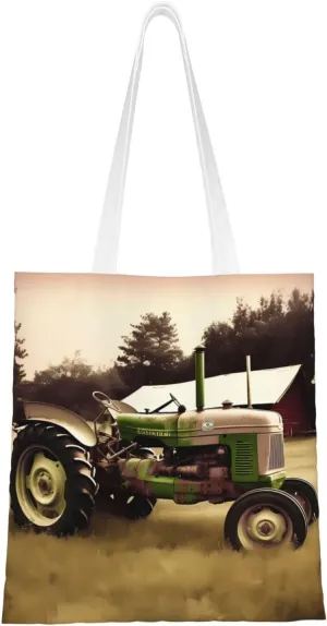 Canvas Tote Bag Aesthetic for Women Old Tractor Photo Farm Shopping Bags Large Tote Shoulder Bag Reusable Grocery Bags Hobo Bags Casual Handbags Cute Cloth Bags Birthday Gifts