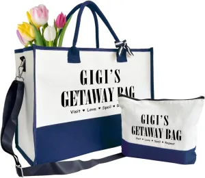 Canvas Tote Bag for Grandma, Gigi's Getaway Bag Gifts, Grandma Gifts, Cosmetic Bag, Beach Bag and Makeup bag, Travel Bag Gifts for Gigi, Canvas Tote Bag With Zipper, Mothers Day Christmas Gifts A20
