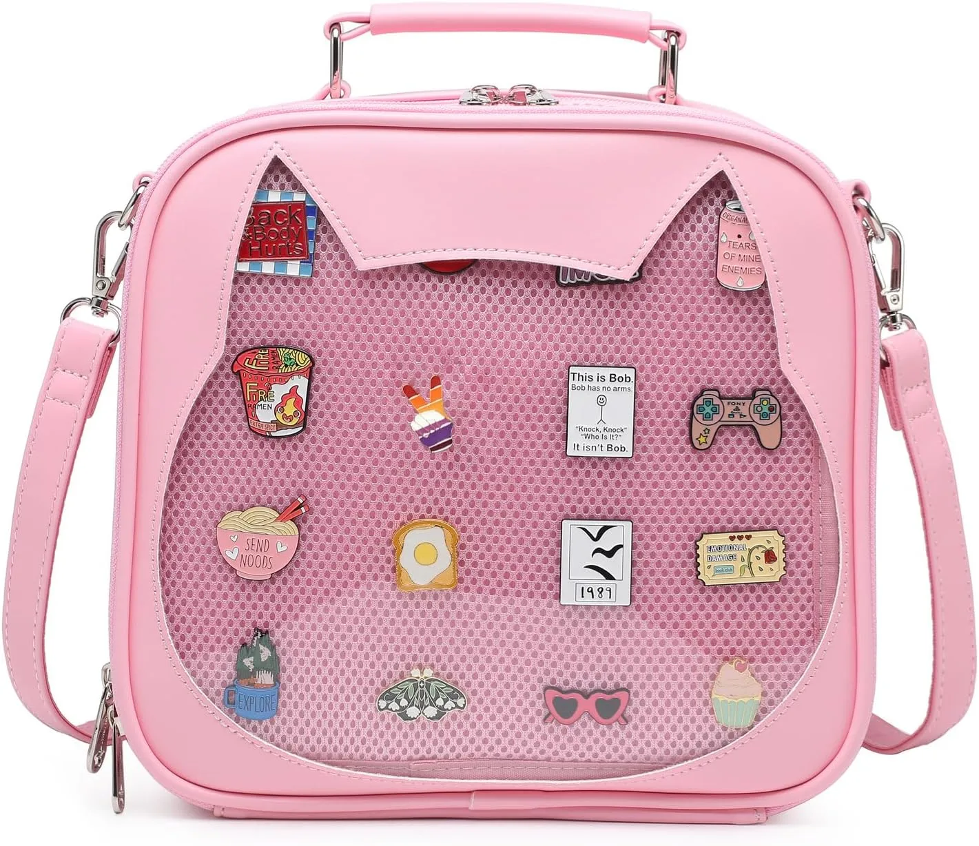 Cat Ita Bag Crossbody Bag Shoulder Bag Backpack Satchel Kawaii Purse with Pin Display