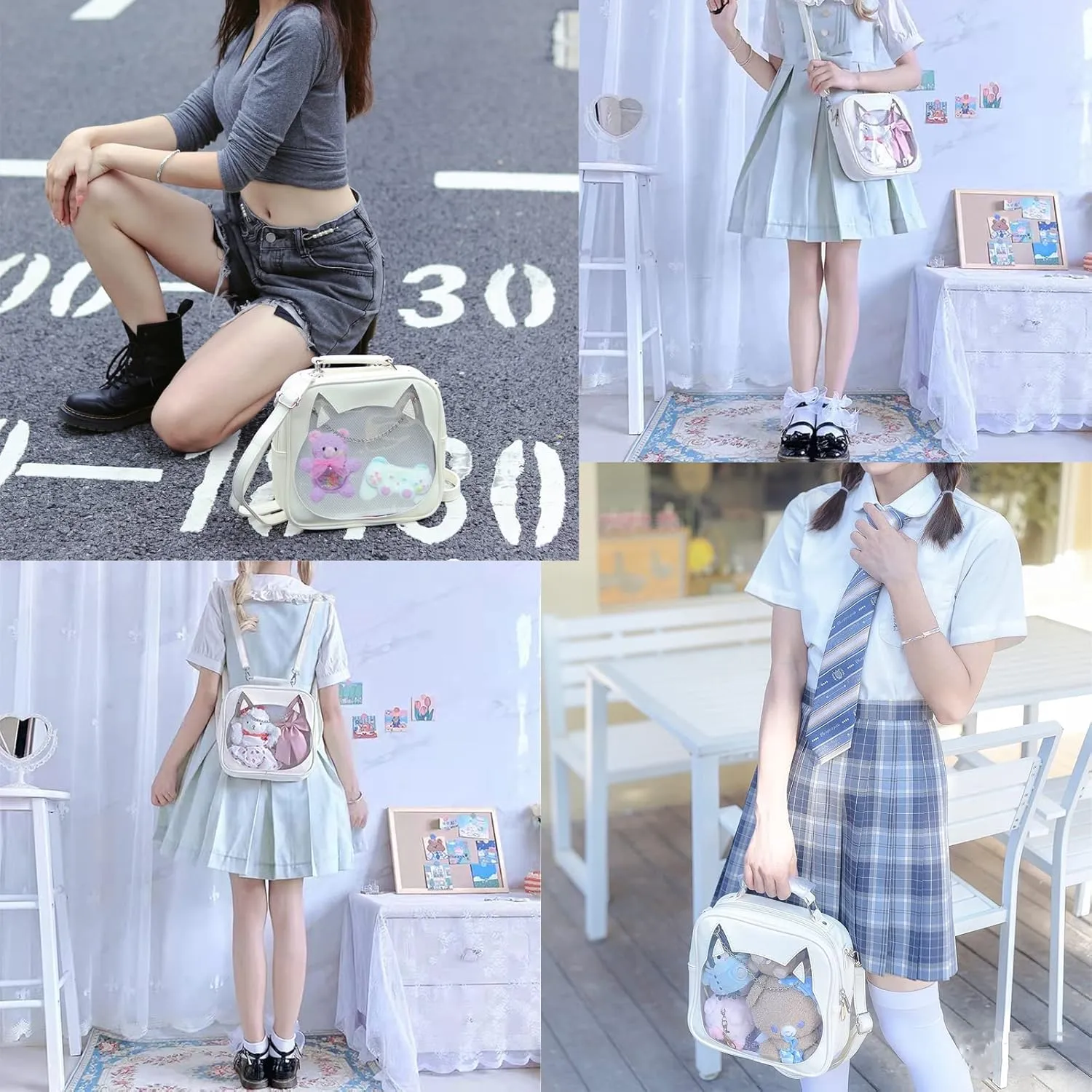 Cat Ita Bag Crossbody Bag Shoulder Bag Backpack Satchel Kawaii Purse with Pin Display