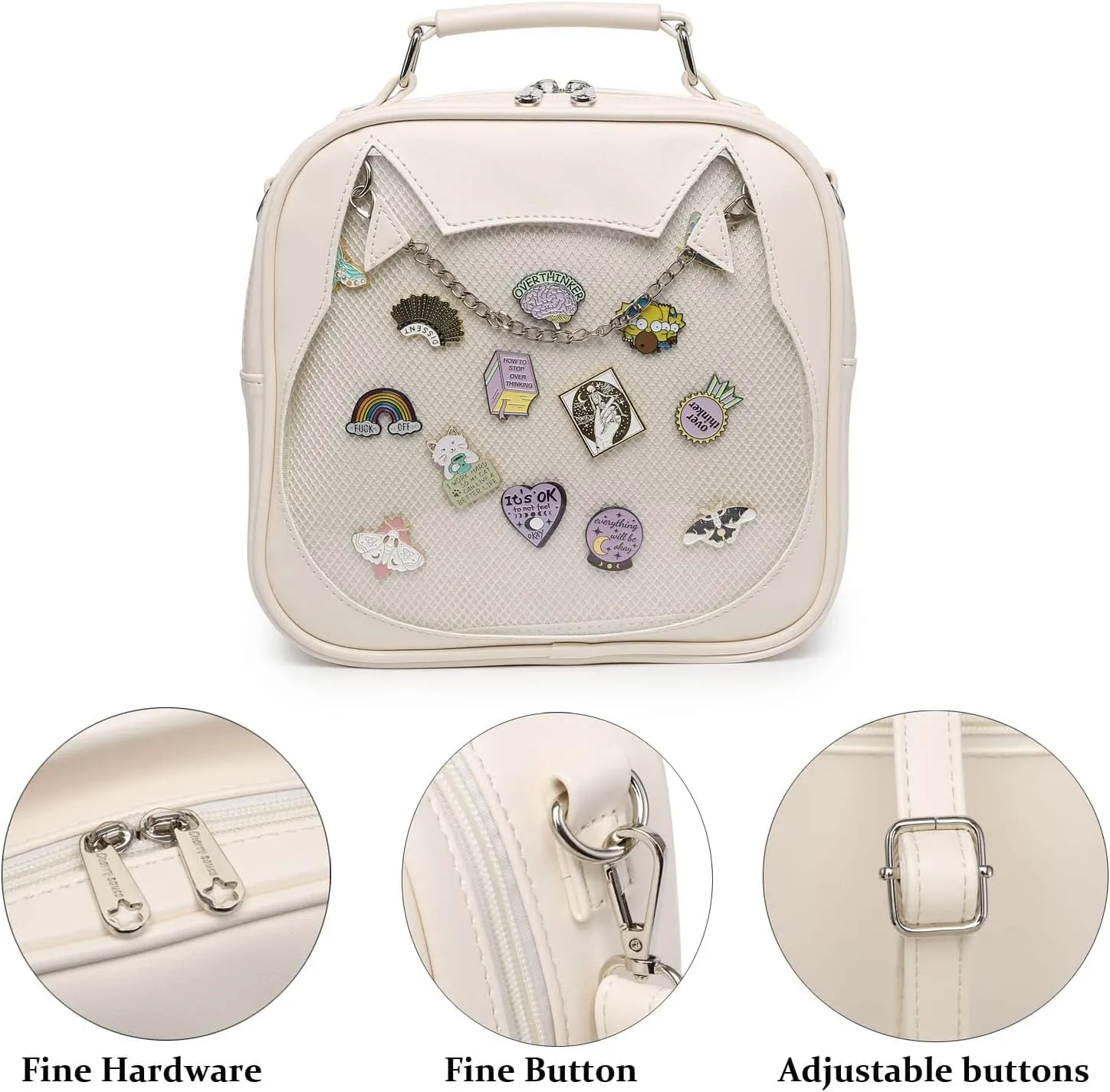 Cat Ita Bag Crossbody Bag Shoulder Bag Backpack Satchel Kawaii Purse with Pin Display