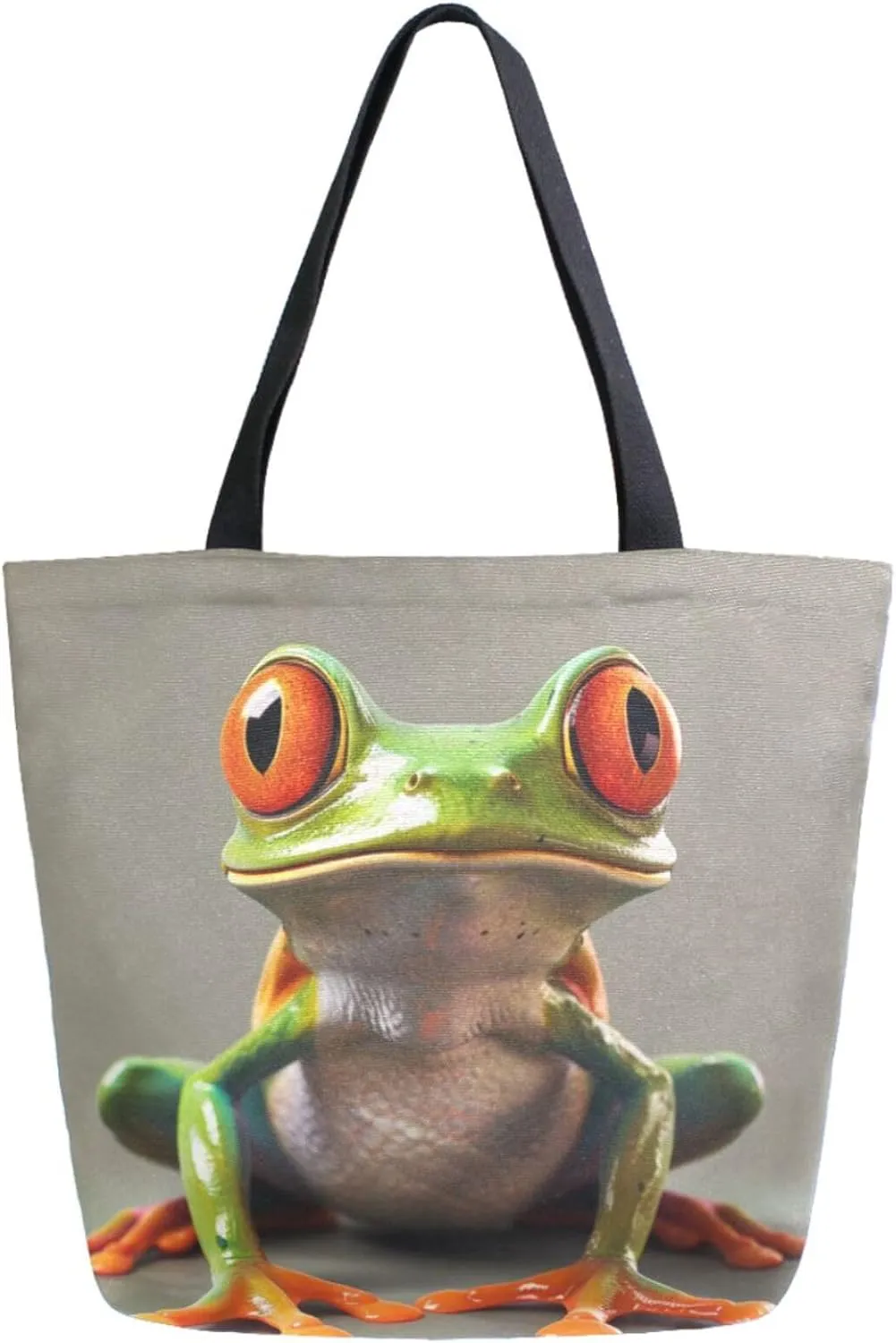 Chic Extra Large Shoulder Grocery Tote Bag, Lifelike Frog Canvas Daily Handle Bag for Gym Yoga Weekender Beach Travel Picnic Kitchen Reusable Market Shopping