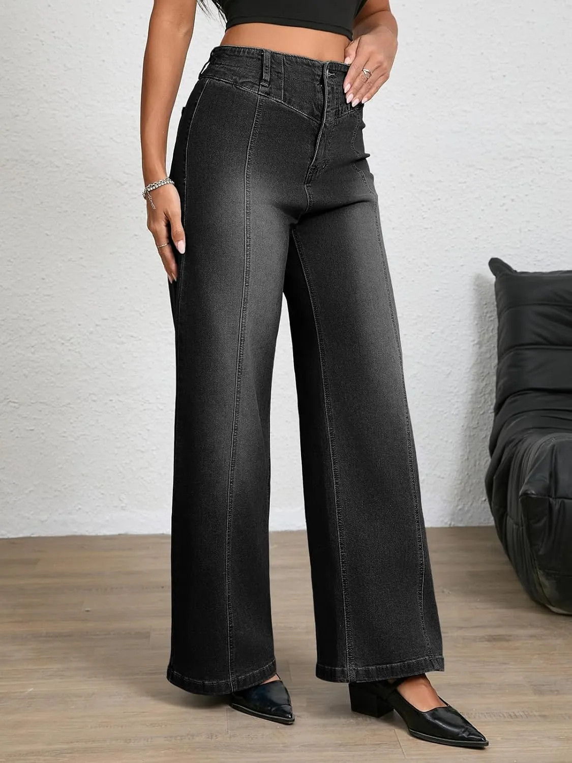 Cicy Bell Women's Baggy Wide Leg Jeans High Waisted Boyfriend Casual Denim Pants with Pockets
