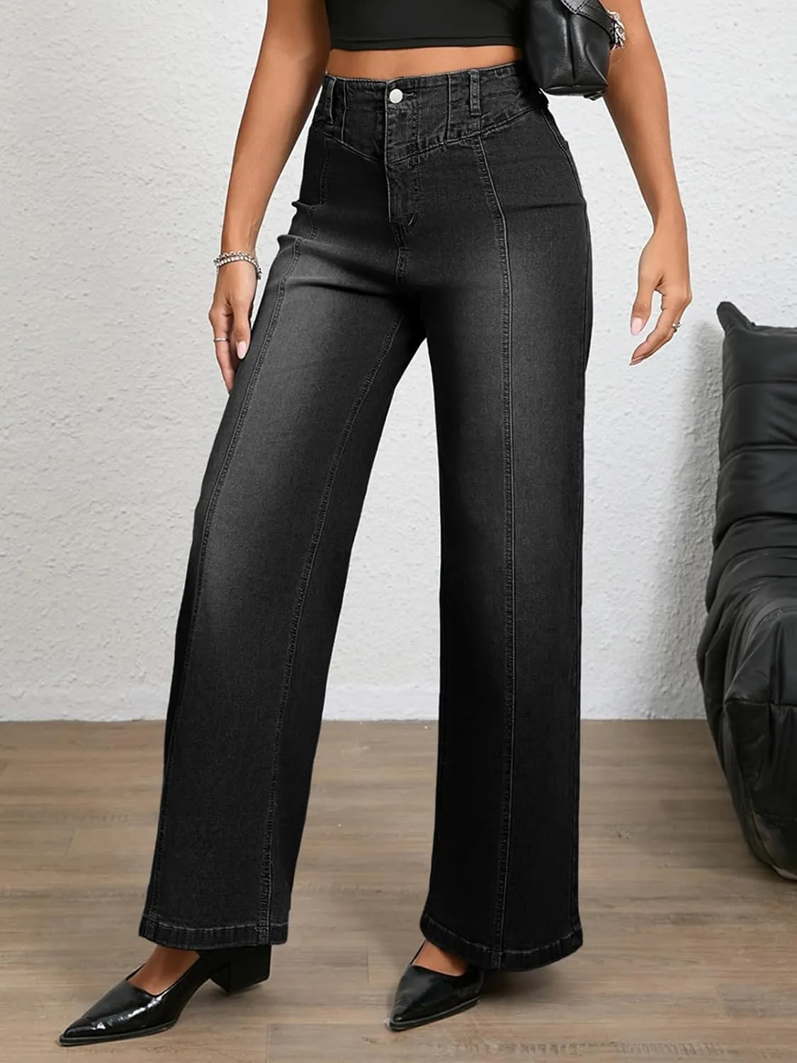 Cicy Bell Women's Baggy Wide Leg Jeans High Waisted Boyfriend Casual Denim Pants with Pockets