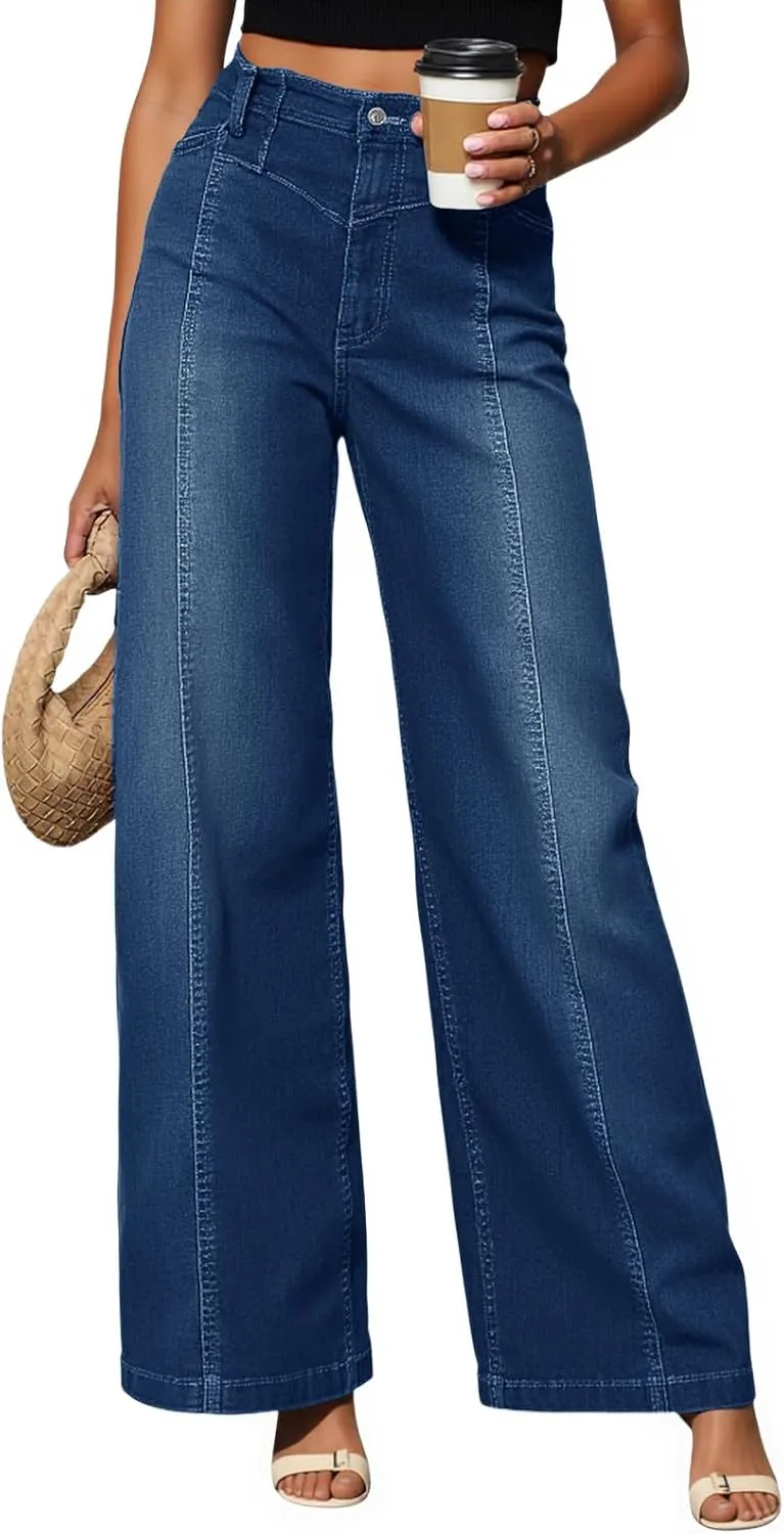Cicy Bell Women's Baggy Wide Leg Jeans High Waisted Boyfriend Casual Denim Pants with Pockets