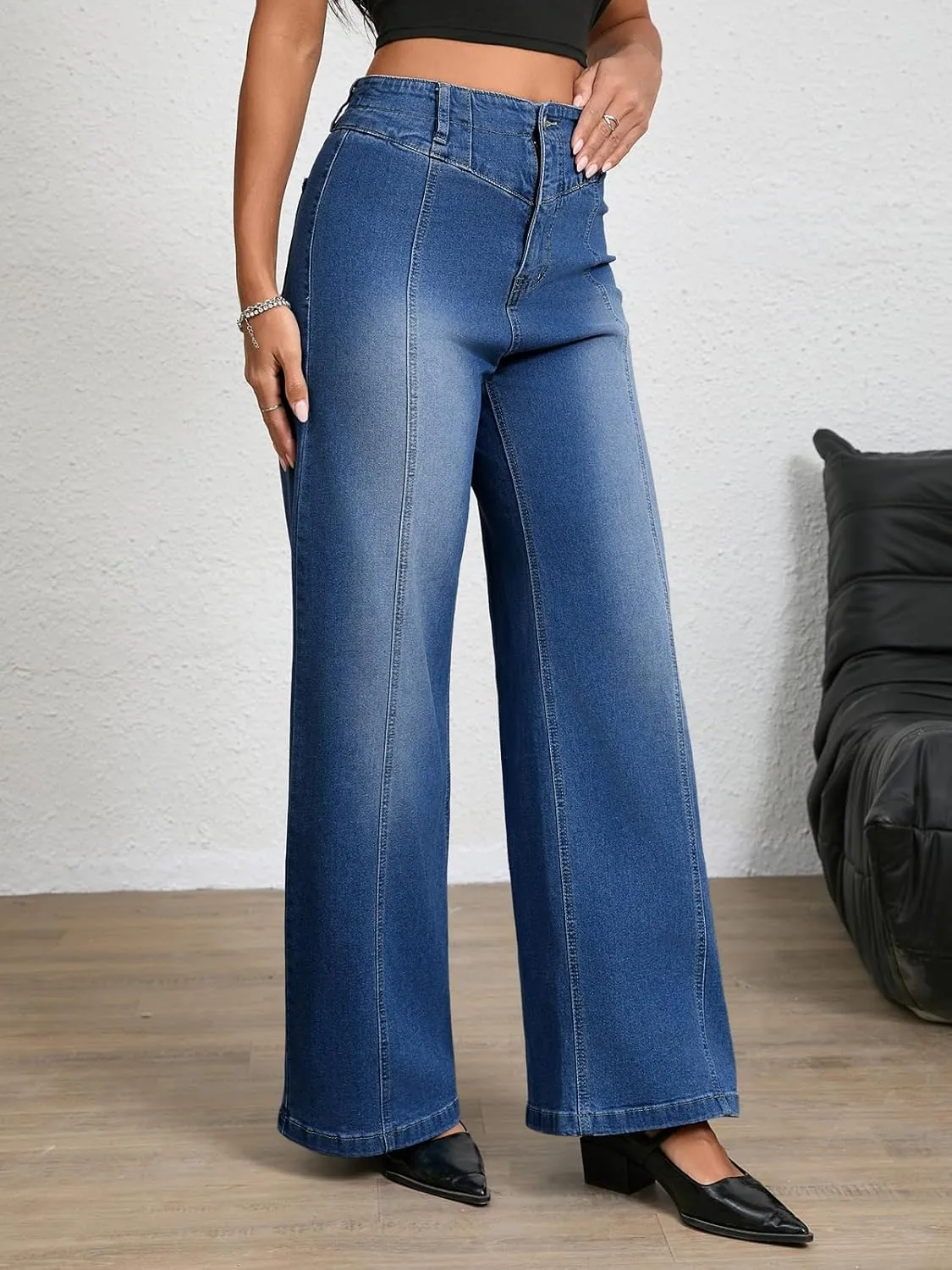 Cicy Bell Women's Baggy Wide Leg Jeans High Waisted Boyfriend Casual Denim Pants with Pockets