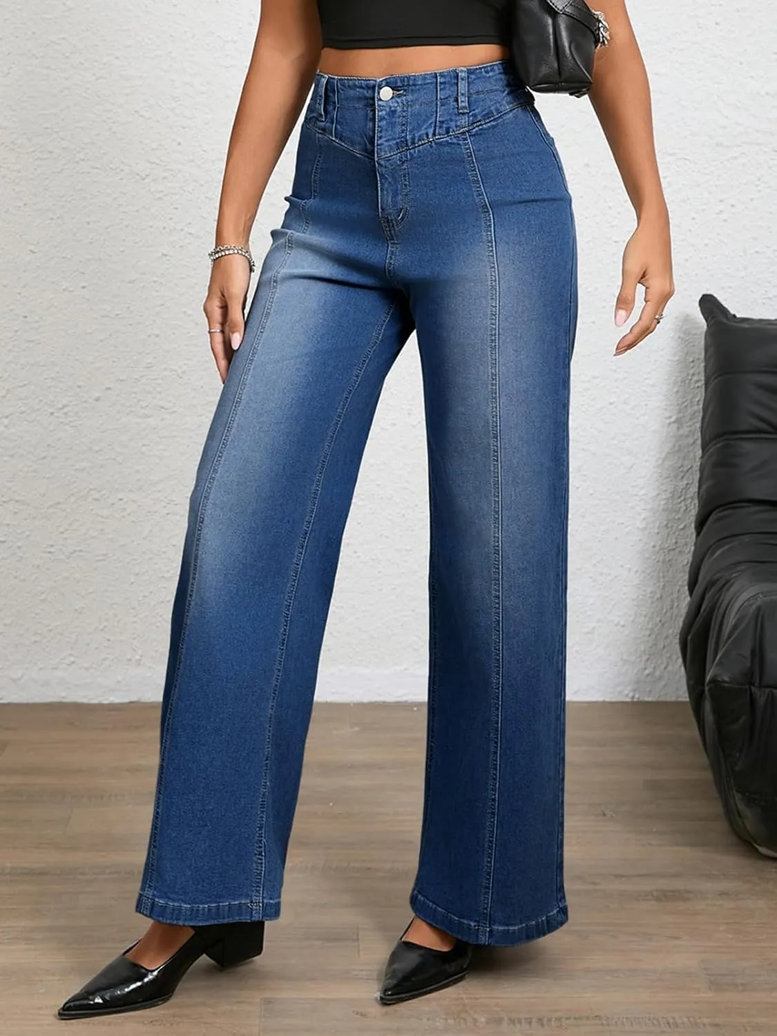 Cicy Bell Women's Baggy Wide Leg Jeans High Waisted Boyfriend Casual Denim Pants with Pockets
