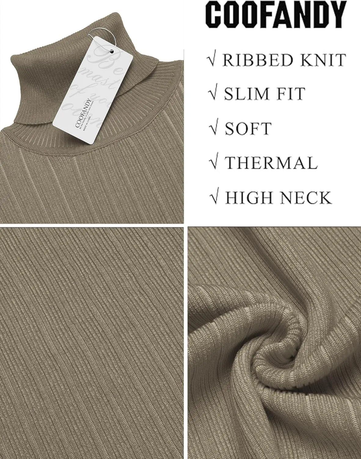 COOFANDY Men's Slim Fit Turtleneck Sweater Ribbed Knitted High Neck Pullover Sweaters