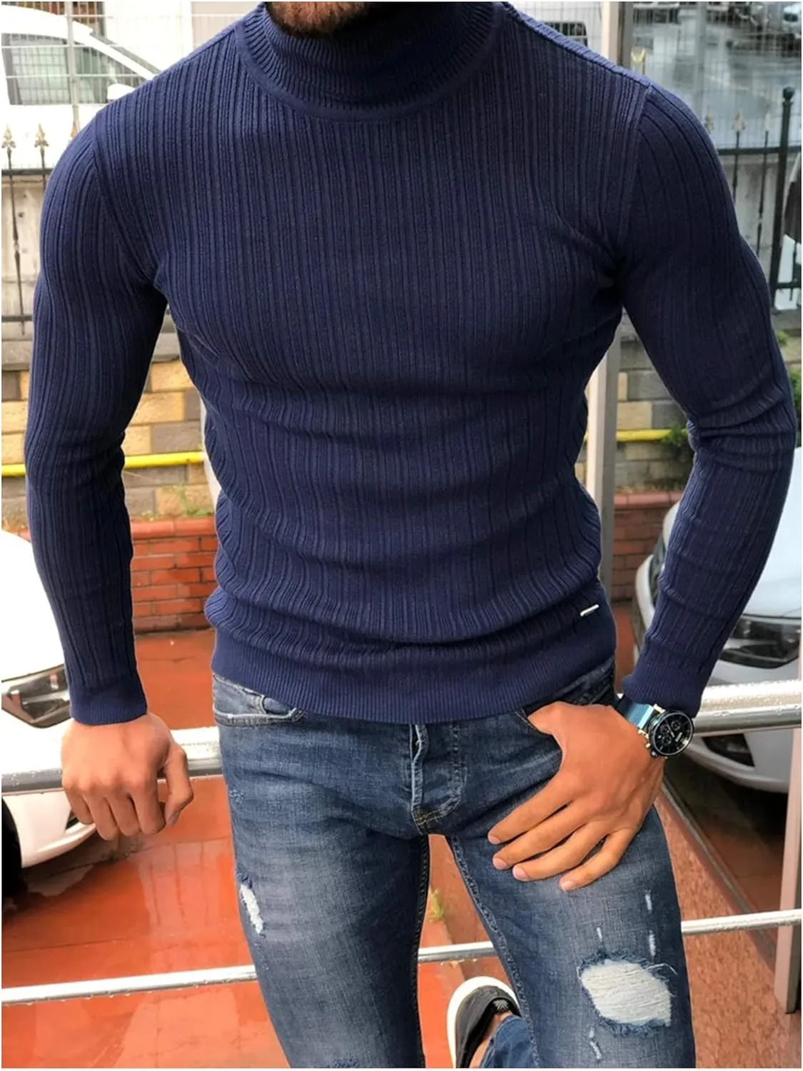 COOFANDY Men's Slim Fit Turtleneck Sweater Ribbed Knitted High Neck Pullover Sweaters