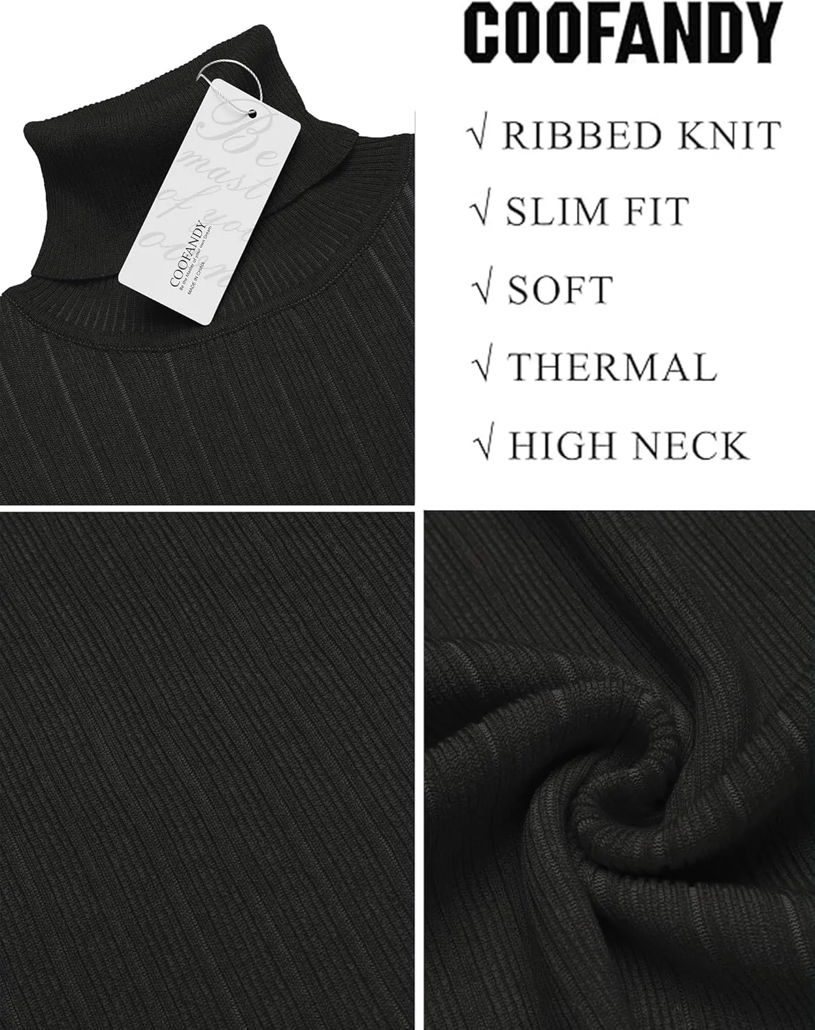 COOFANDY Men's Slim Fit Turtleneck Sweater Ribbed Knitted High Neck Pullover Sweaters
