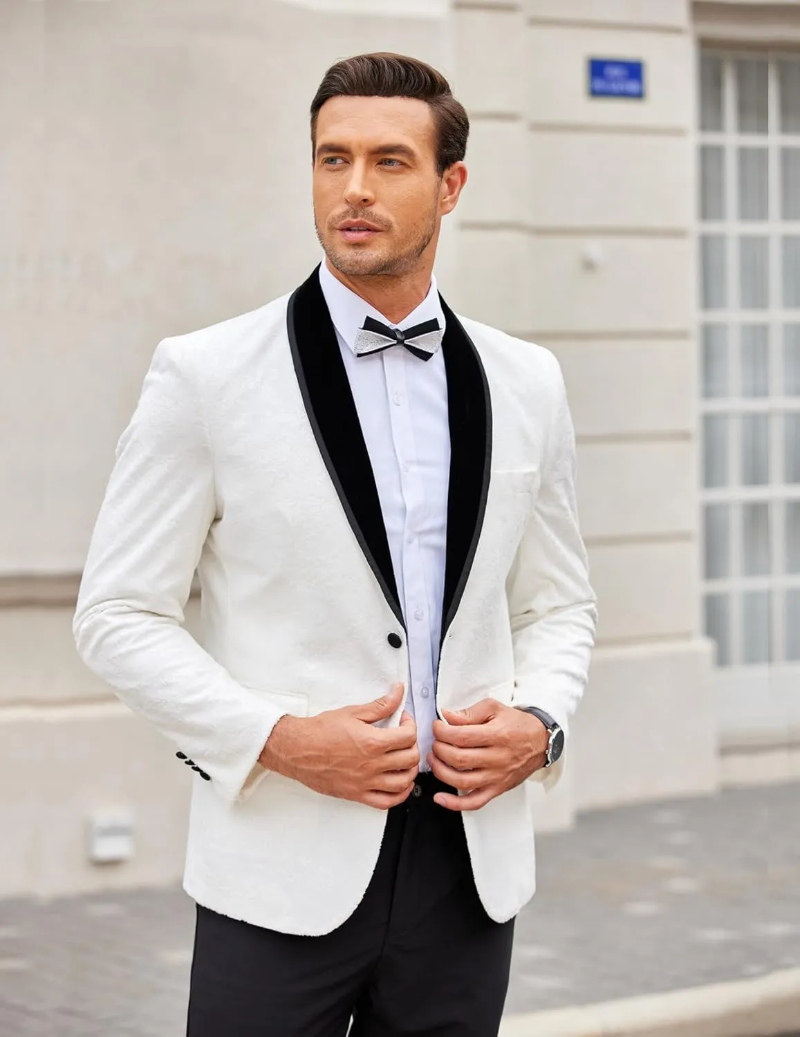 COOFANDY Men's Velvet Tuxedo Floral Blazer Jacket One Button Shawl Lapel Suit Jacket for Dinner Prom Party Wedding
