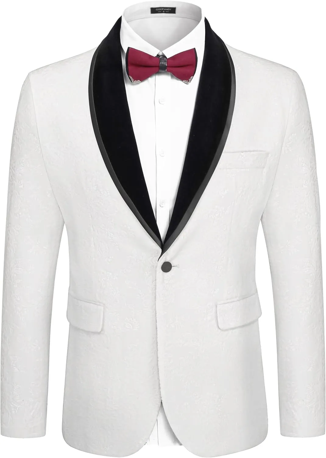 COOFANDY Men's Velvet Tuxedo Floral Blazer Jacket One Button Shawl Lapel Suit Jacket for Dinner Prom Party Wedding