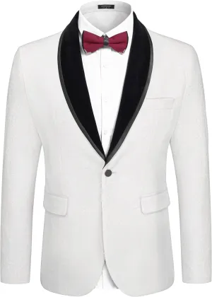 COOFANDY Men's Velvet Tuxedo Floral Blazer Jacket One Button Shawl Lapel Suit Jacket for Dinner Prom Party Wedding