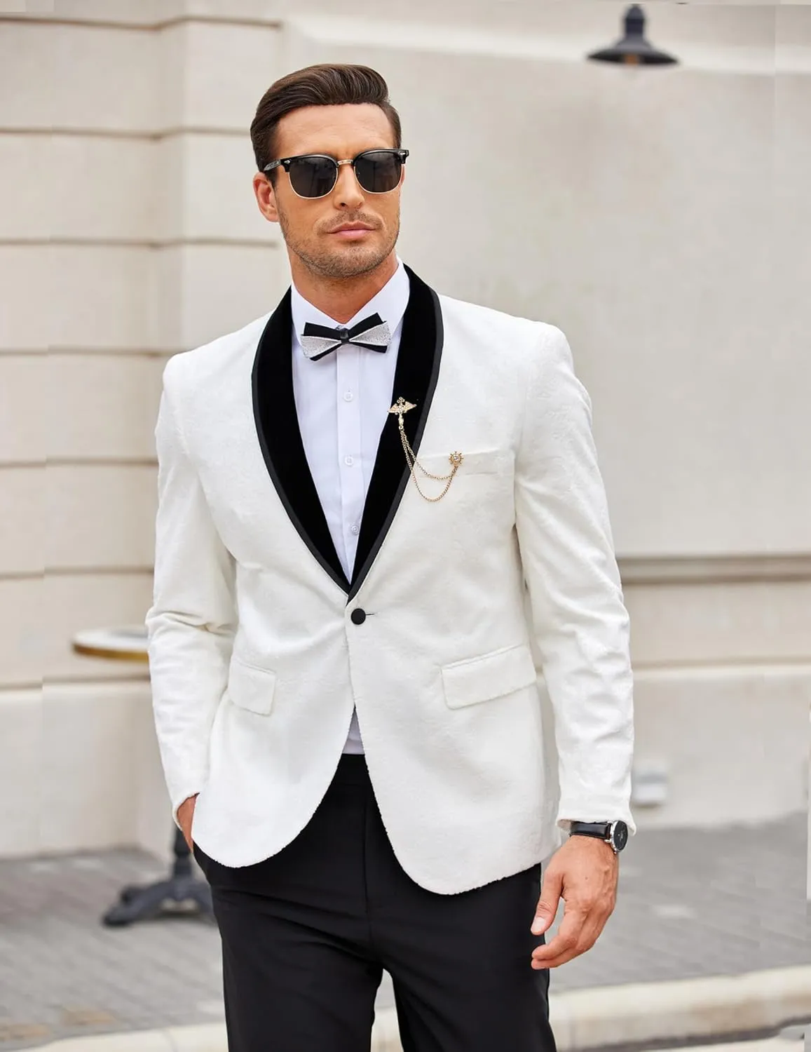 COOFANDY Men's Velvet Tuxedo Floral Blazer Jacket One Button Shawl Lapel Suit Jacket for Dinner Prom Party Wedding