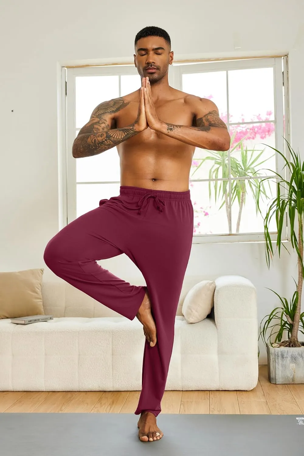 COOFANDY Men's Yoga Sweatpants Lightweight Open Bottom Lounge Pants Casual Drawstring Sweat Pants with Pockets
