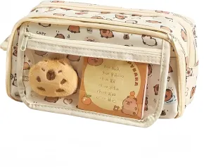 Cosmetic Bag Nine-layer Large Capacity Capybara Cosmetic Bag Office Stationery Storage Bag Set Plush Doll   20* Stickers   2* Brooches   1* Sticker   1* Keychain (White Print)
