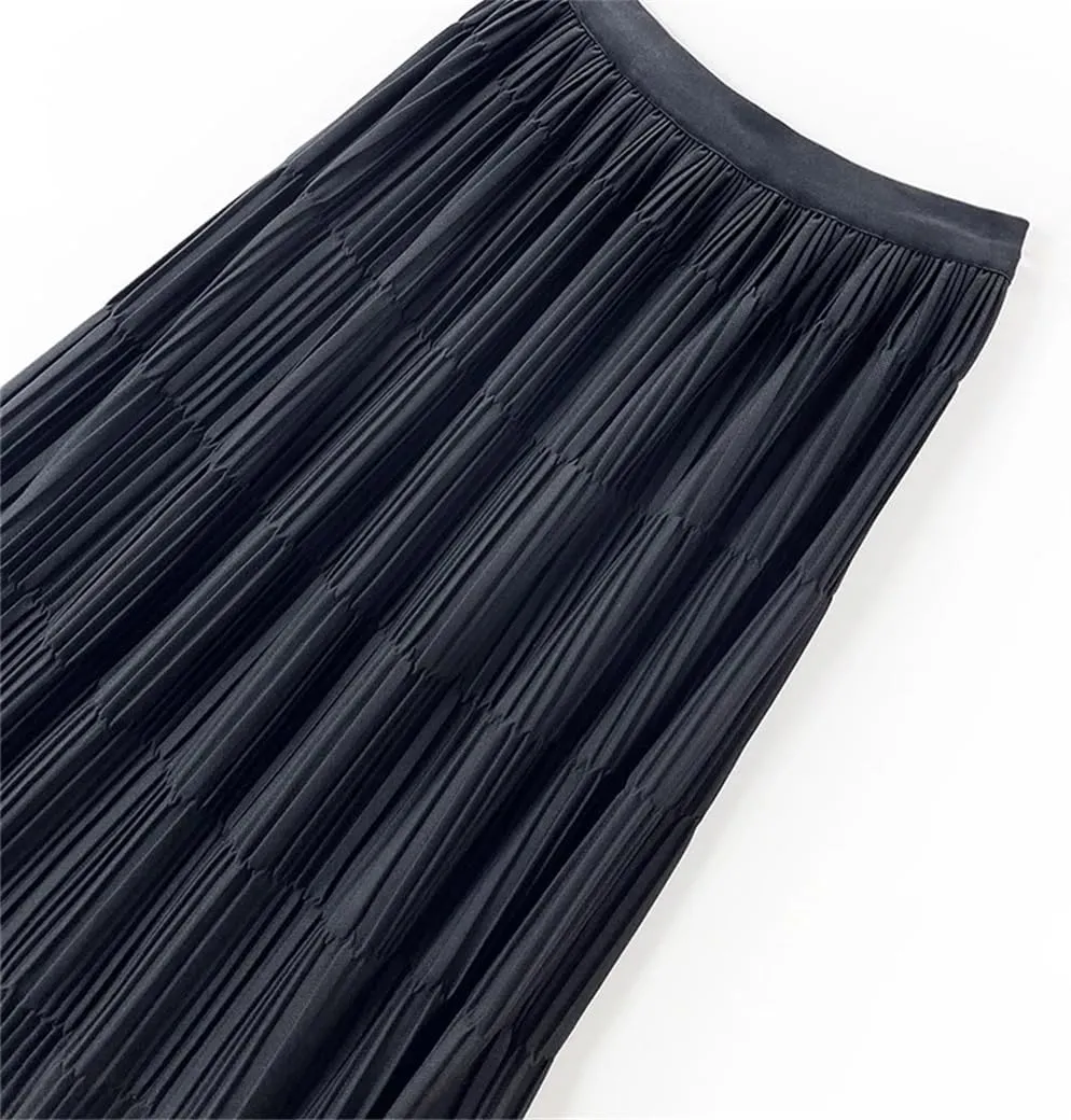 DBFBDTU Pleated Long Skirt for Women Solid A Line High Waist Midi Skirt Female