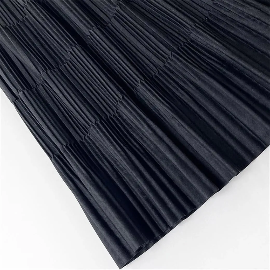 DBFBDTU Pleated Long Skirt for Women Solid A Line High Waist Midi Skirt Female