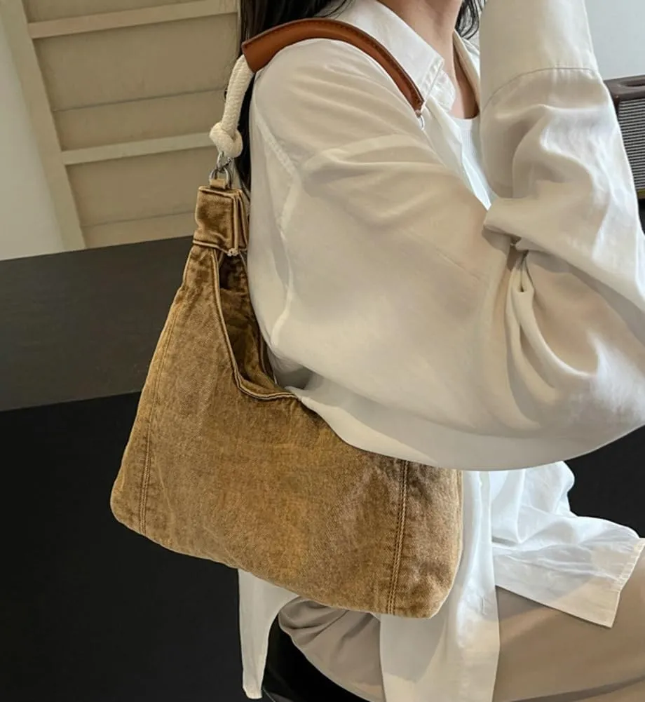 Denim Shoulder Bag Women Retro Canvas Tote Bag Casual Lightweight Top Handle Clutch Handbag Cute Hobo Bags Work Travel