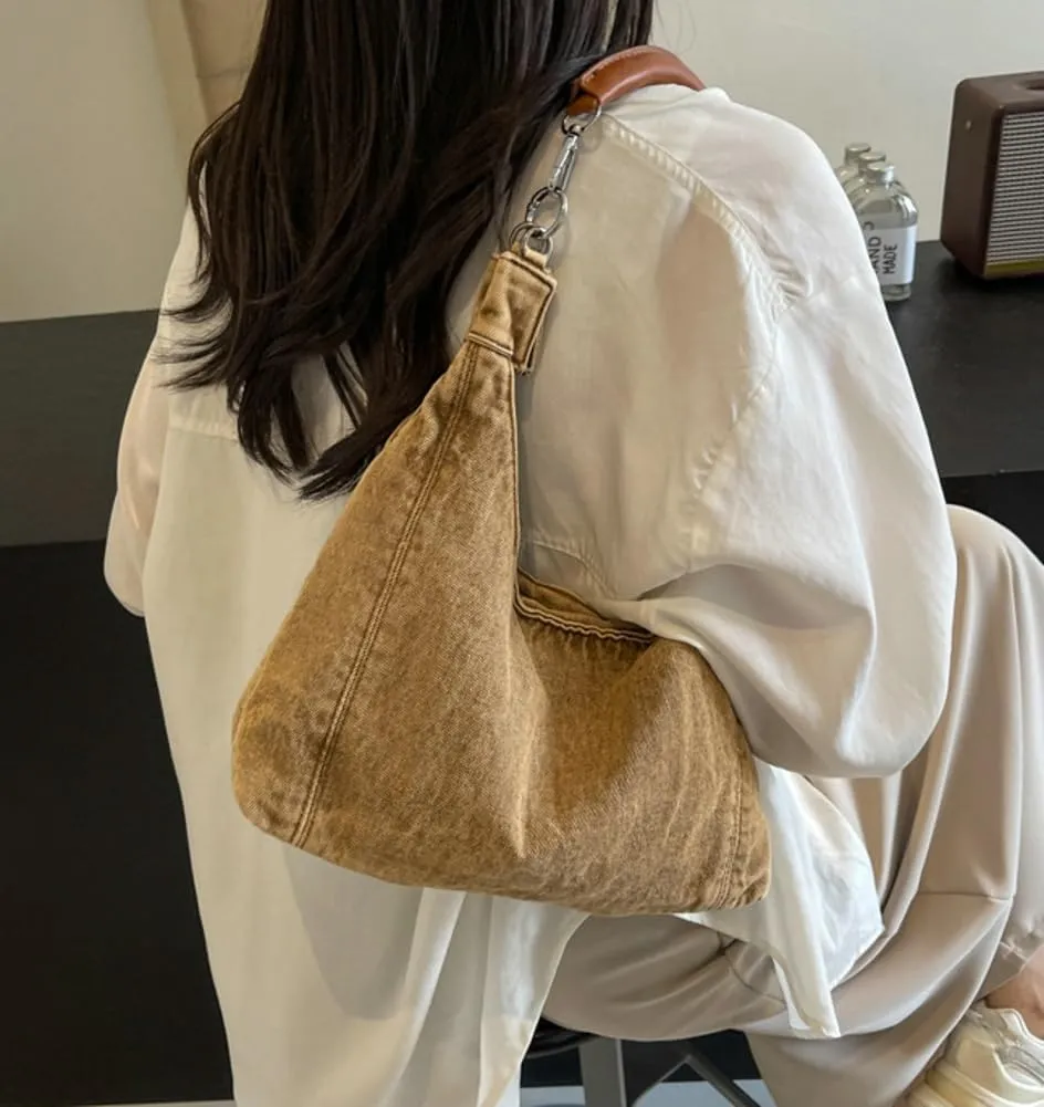 Denim Shoulder Bag Women Retro Canvas Tote Bag Casual Lightweight Top Handle Clutch Handbag Cute Hobo Bags Work Travel