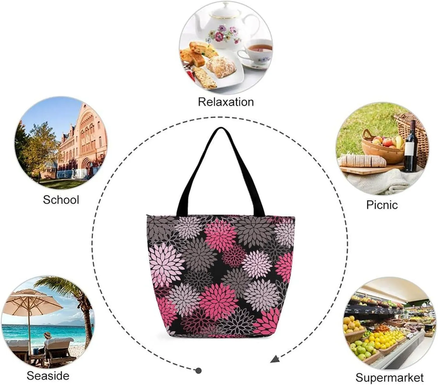 Doodle Cats Print Hobo Handbags With Zipper Women's Tote Handbags