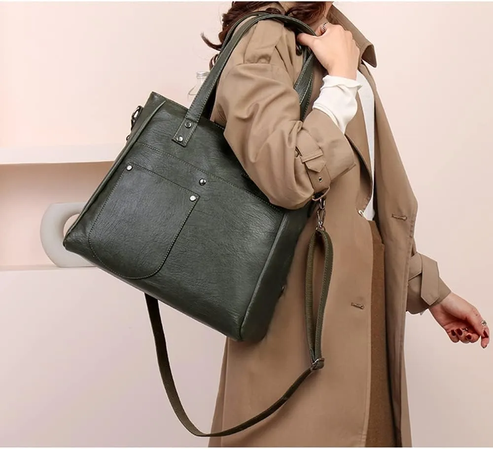 Downupdown Women Handbags and Purse Set Soft Leather Satchel Shoulder Bags Minimalist Ladies Tote Bags Crossbody Bag 2-Pcs