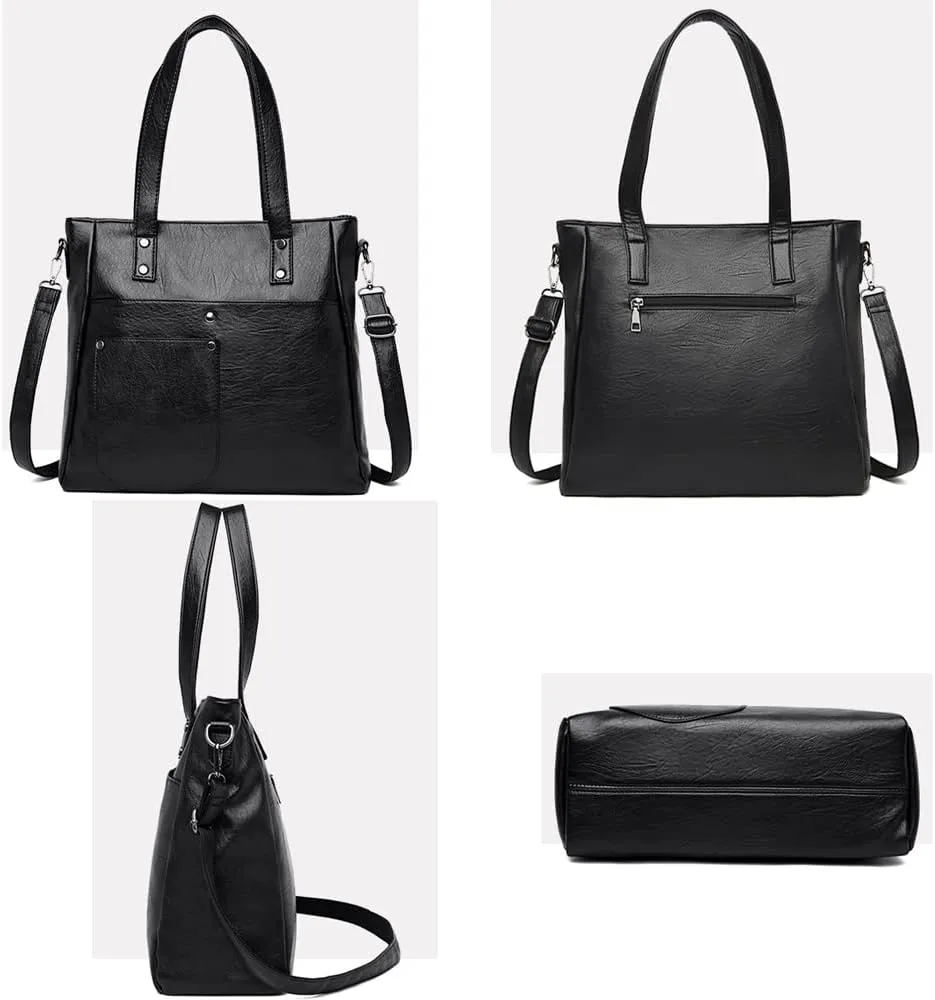 Downupdown Women Handbags and Purse Set Soft Leather Satchel Shoulder Bags Minimalist Ladies Tote Bags Crossbody Bag 2-Pcs