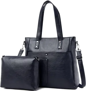 Downupdown Women Handbags and Purse Set Soft Leather Satchel Shoulder Bags Minimalist Ladies Tote Bags Crossbody Bag 2-Pcs