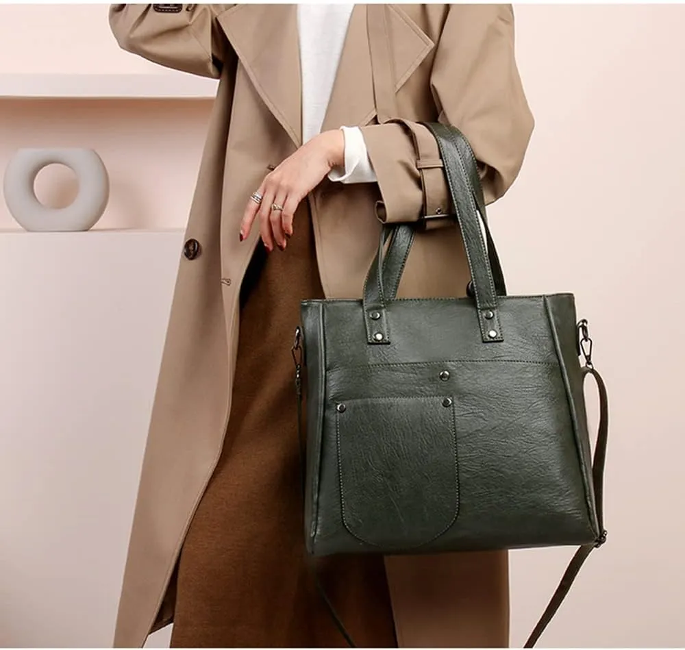 Downupdown Women Handbags and Purse Set Soft Leather Satchel Shoulder Bags Minimalist Ladies Tote Bags Crossbody Bag 2-Pcs