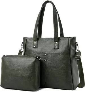 Downupdown Women Handbags and Purse Set Soft Leather Satchel Shoulder Bags Minimalist Ladies Tote Bags Crossbody Bag 2-Pcs