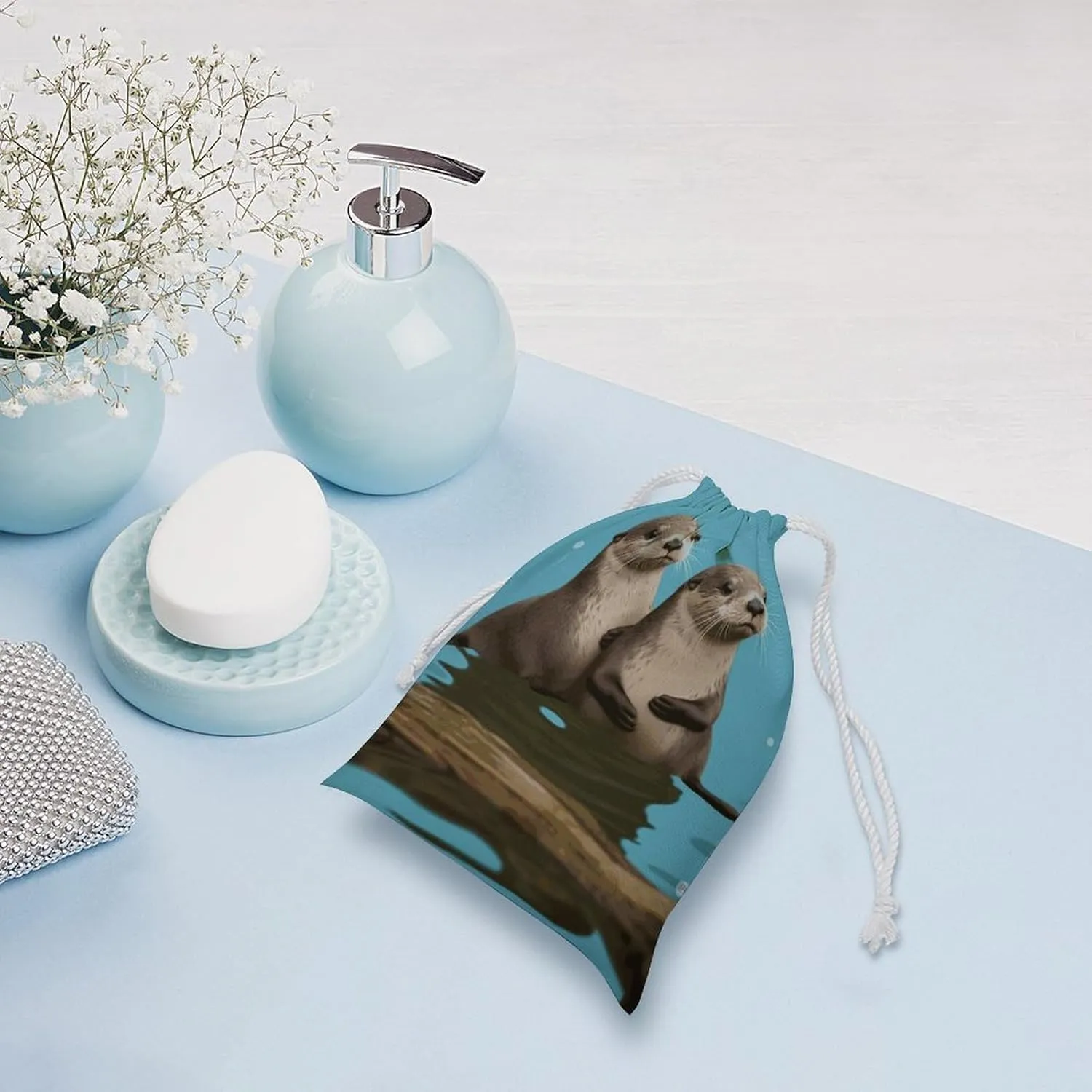 Drawstring Storage Bag Cute Otters Gym String Bag Durable Washable for Men Women