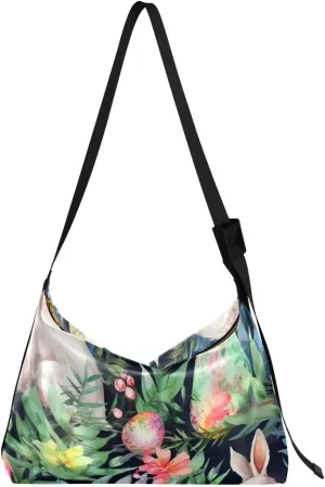 Easter Watercolor Rabbits Flowers Tote Bag for Women Large Hobo Bags Crossbody Purse Leather Tote with Adjustable Strap for Travel Women