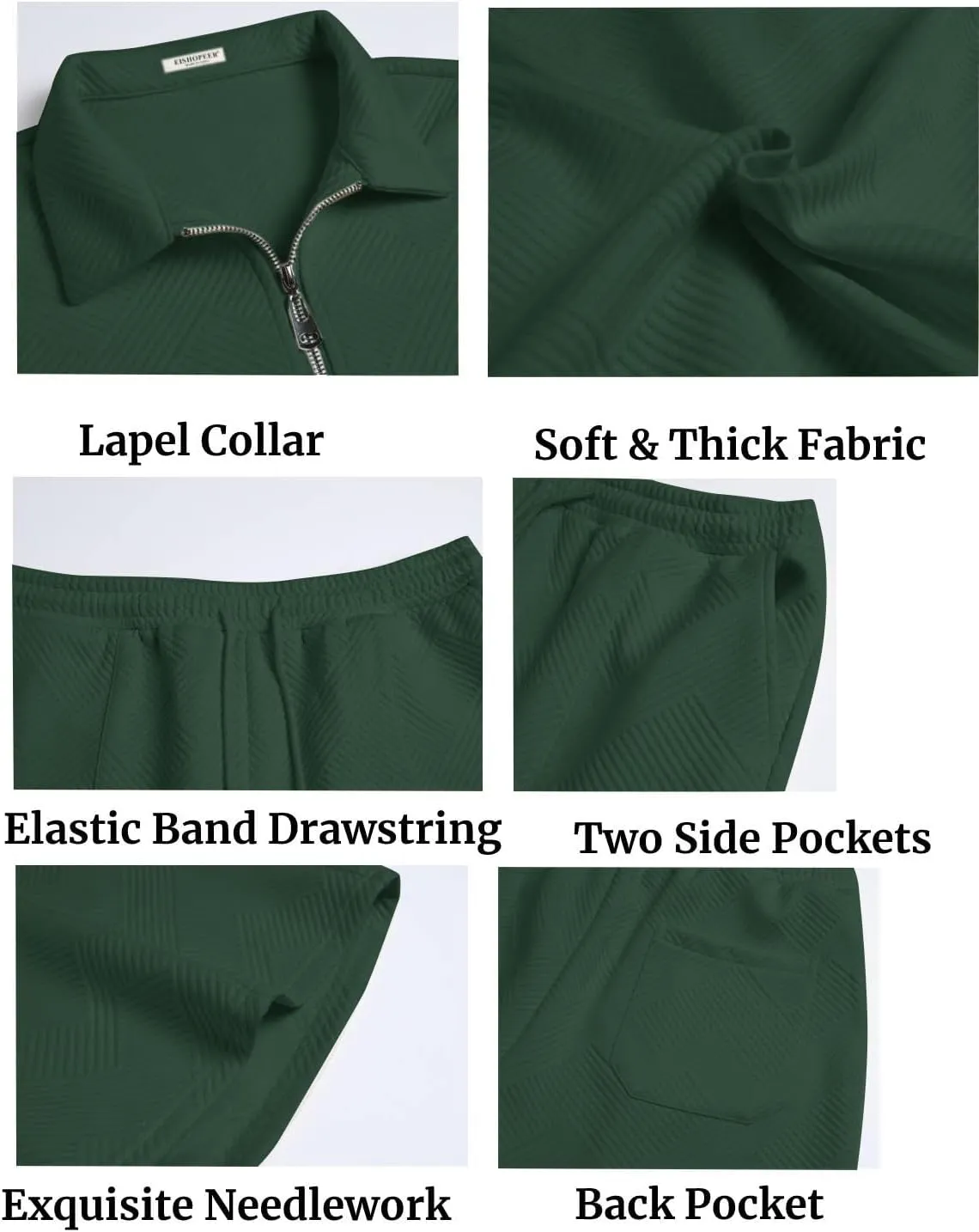 EISHOPEER Men's Polo Shirt and Shorts Set Fashion Zipper 2 Pieces Outfits