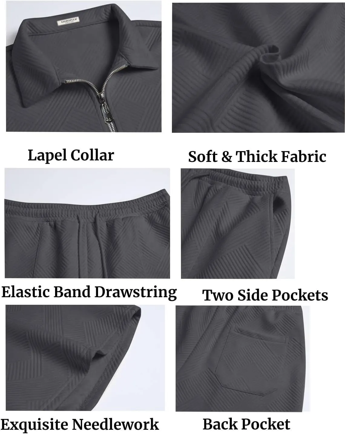 EISHOPEER Men's Polo Shirt and Shorts Set Fashion Zipper 2 Pieces Outfits