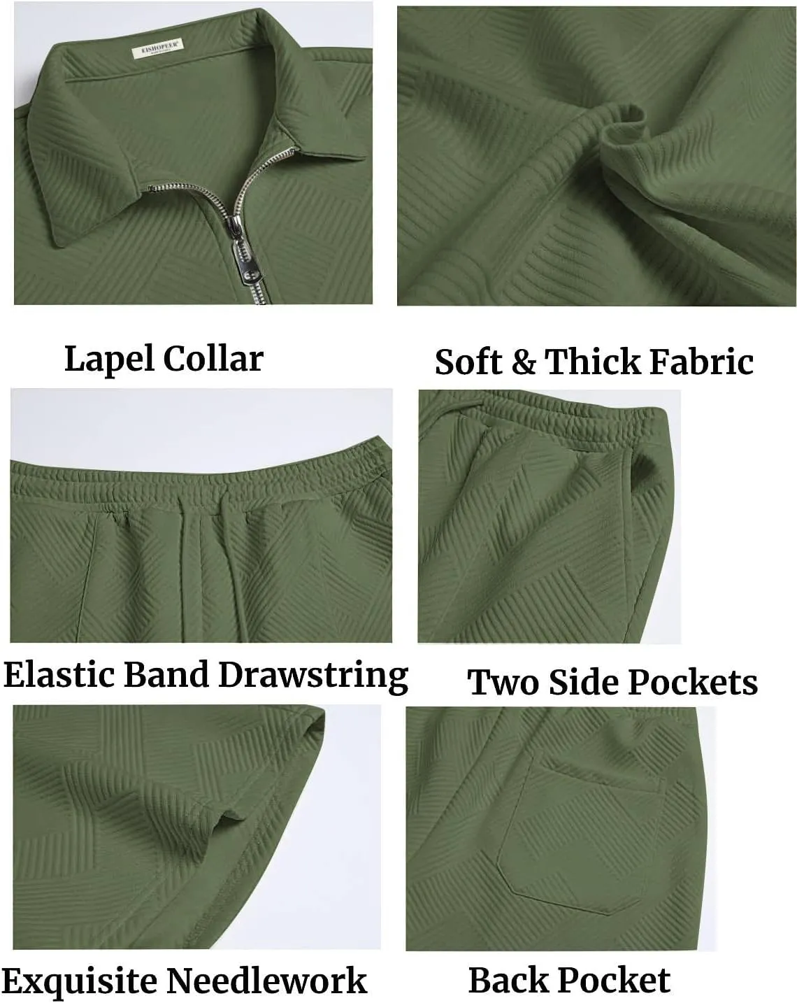 EISHOPEER Men's Polo Shirt and Shorts Set Fashion Zipper 2 Pieces Outfits