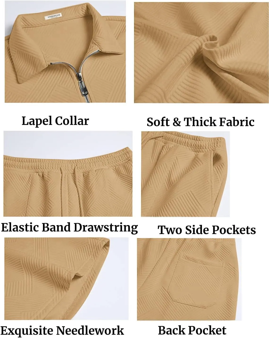 EISHOPEER Men's Polo Shirt and Shorts Set Fashion Zipper 2 Pieces Outfits