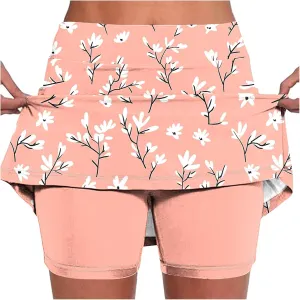 Elastic Yoga Skorts for Women Tummy Control High Waisted Athletic Tennis Golf Culottes with Pockets Plus Size Shorts