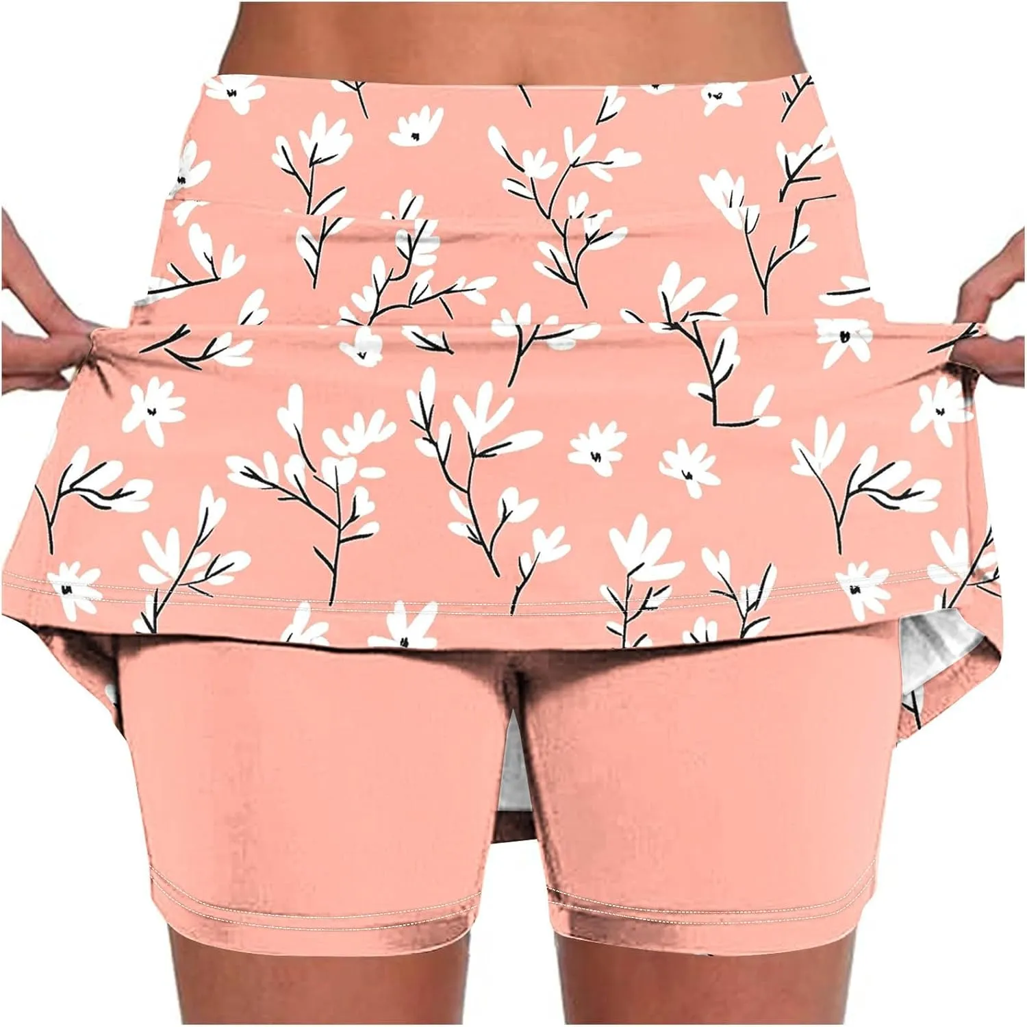 Elastic Yoga Skorts for Women Tummy Control High Waisted Athletic Tennis Golf Culottes with Pockets Plus Size Shorts
