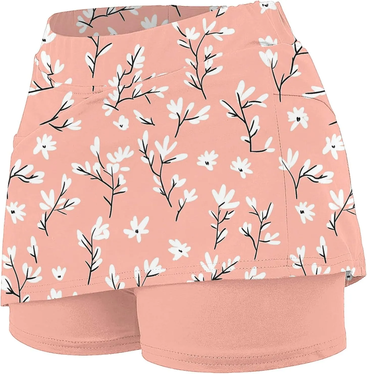 Elastic Yoga Skorts for Women Tummy Control High Waisted Athletic Tennis Golf Culottes with Pockets Plus Size Shorts
